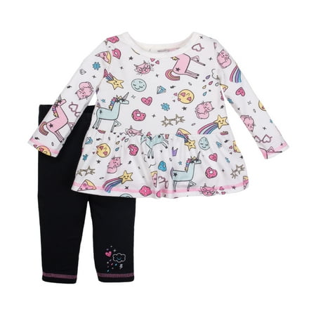 Little Star Organic Newborn Baby Girl Long Sleeve Shirt & Pants, 2-pc Outfit Set