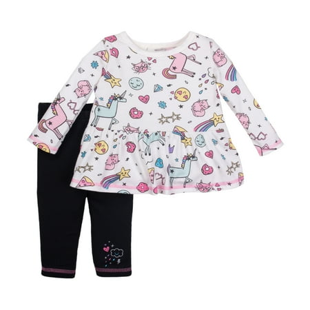 Present For Newborn Baby Girl Little Star Organic Newborn Baby Girl Long Sleeve Peplum Top & Legging 2pc Outfit Set ()