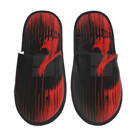 Balery Minimalist Skull Red Slient Indoor Furry Fleece Comfort House Shoes Soft Non-Slip Home Shoes Cotton slippers House Slippers-- Medium