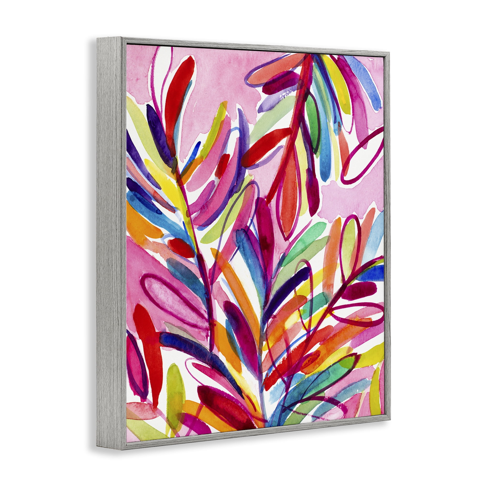 Stupell Industries Bold Tropical Leaves Botanical & Floral Painting Gray Framed Art Print Wall Art, 16 x 20