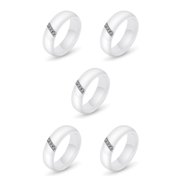 Minnieouse Anillo de circón con incrustaciones, superficie lisa, bucle de cerámica blanco y negro, accesorio de moda para mujer, pareja, regalos Type8 NO8