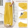 thumbnail image 3 of TEMOFON Pants for Women Wide Leg Linen Pant Flowy Palazzo Summer Casual Pants with Pocket Yellow Drawstring Comfort Loose Lounge Pants S, 3 of 10