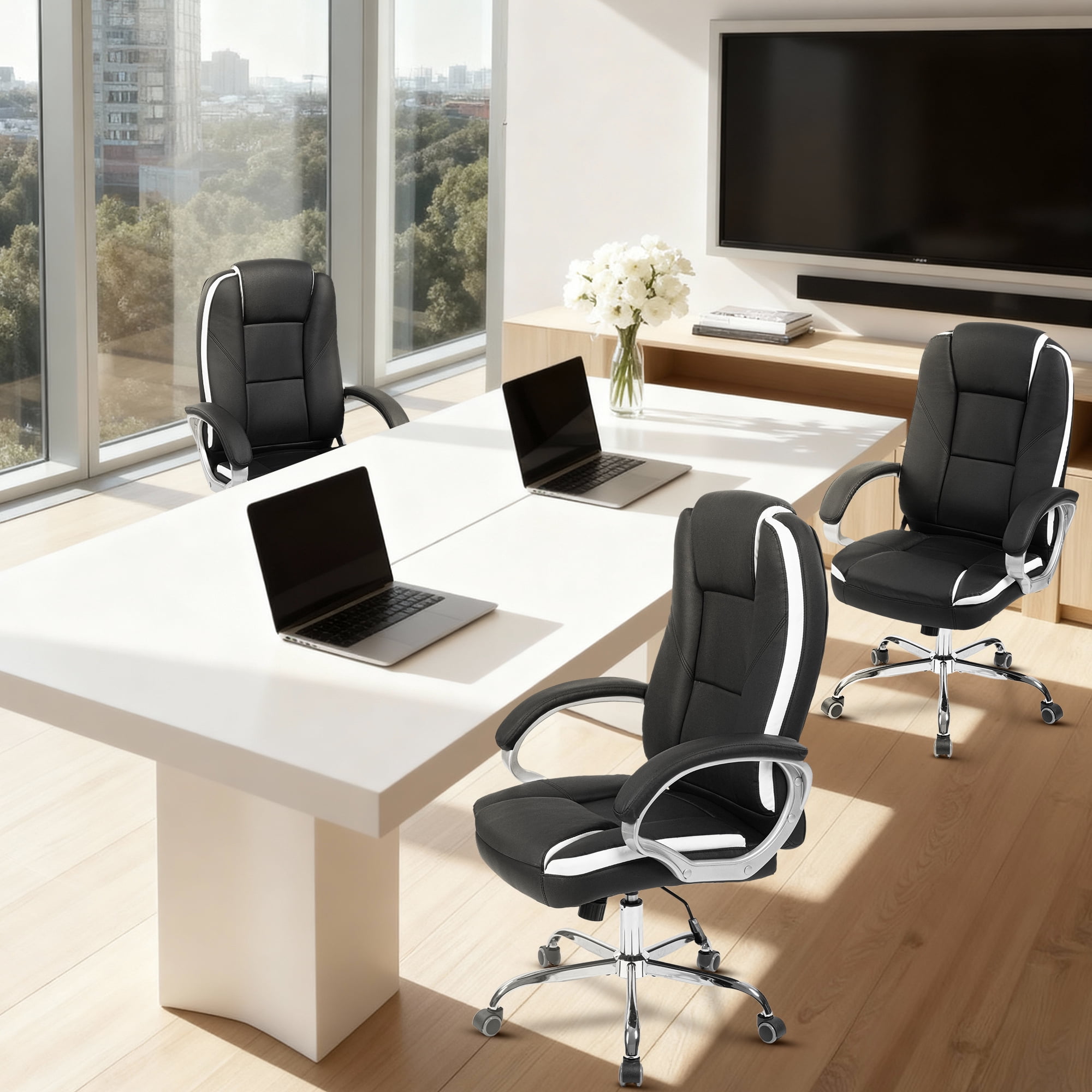 NEO CHAIR Home Office Chair, Heavy Duty Leather Office Chair, Ergonomic High Back Cushion Lumbar Back Support, Computer Desk Executive Chair for Work, 8 Hours Comfort, Black