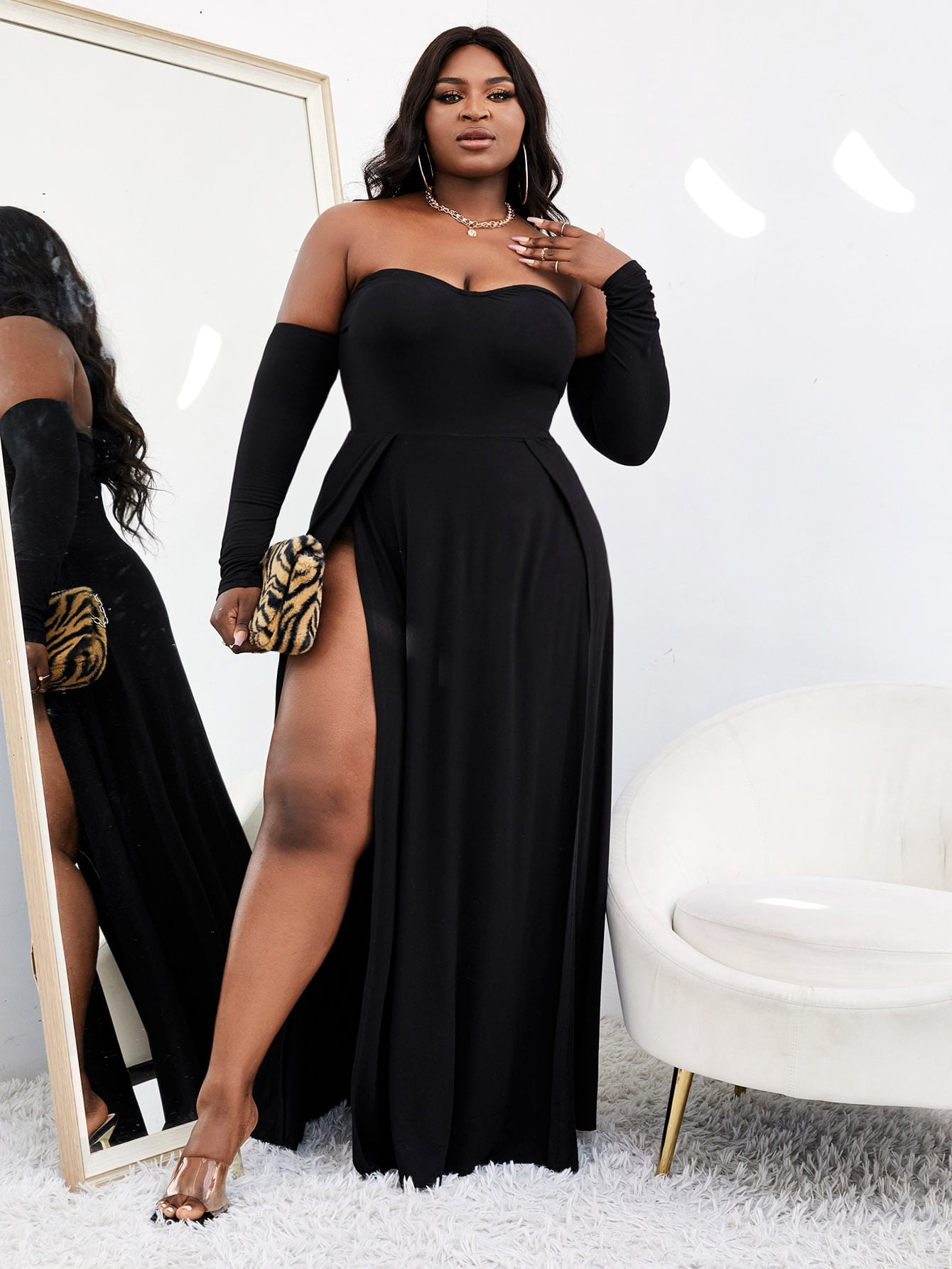 Off Shoulder Split Thigh Dress 2022 