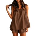 thumbnail image 2 of EliteGoogv Two Piece Sets For Women Sleeveless Bandeau Top Elastic Waist Shorts Polka Dot Print Loose Fit Summer Vacation Outfits Womens Shorts Sets Coffee, 2 of 4
