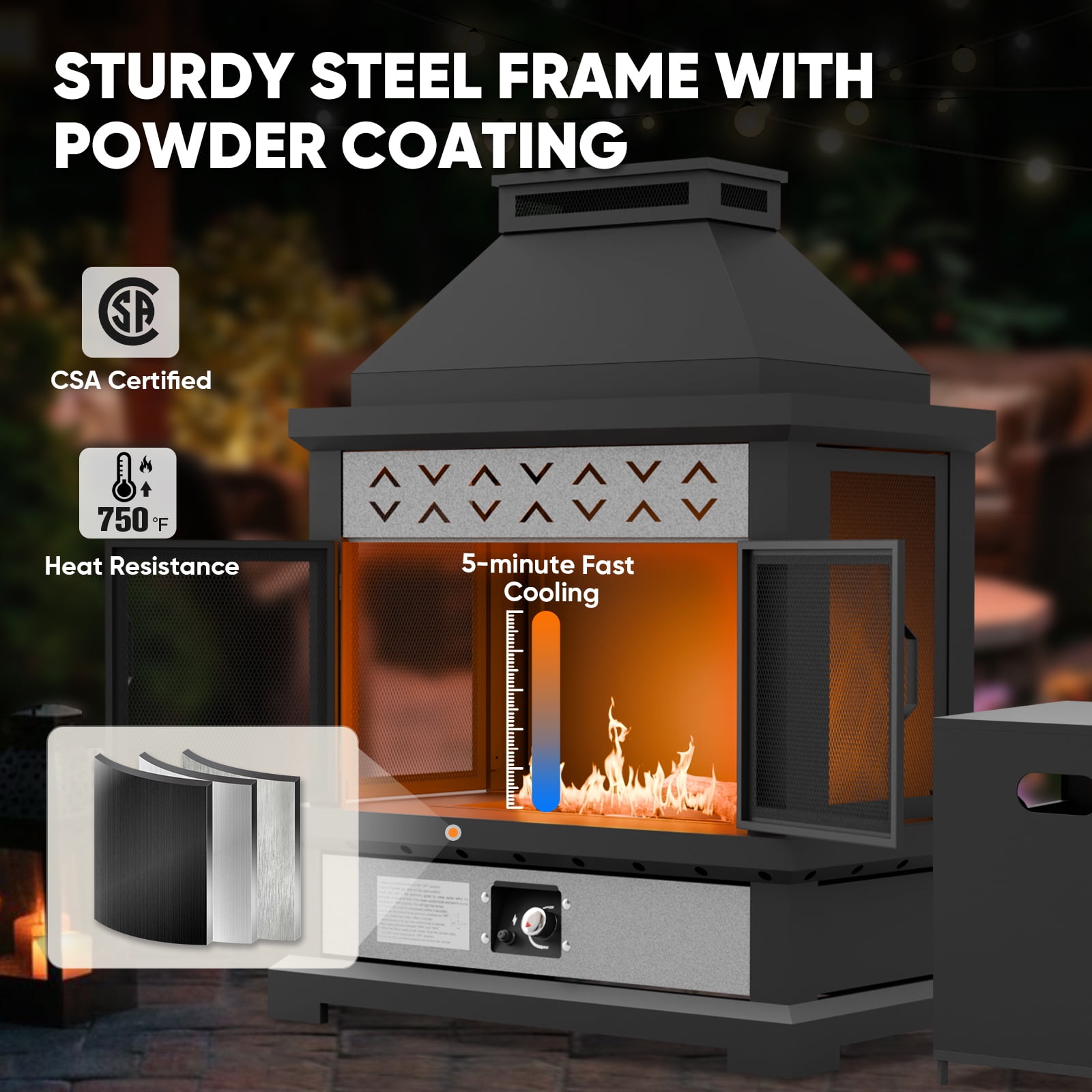 INTER HUT Propane Fireplace with Tank Table & Rain Cover 50,000 BTU CSA Certified Gas Fire Pits for Outside Patio