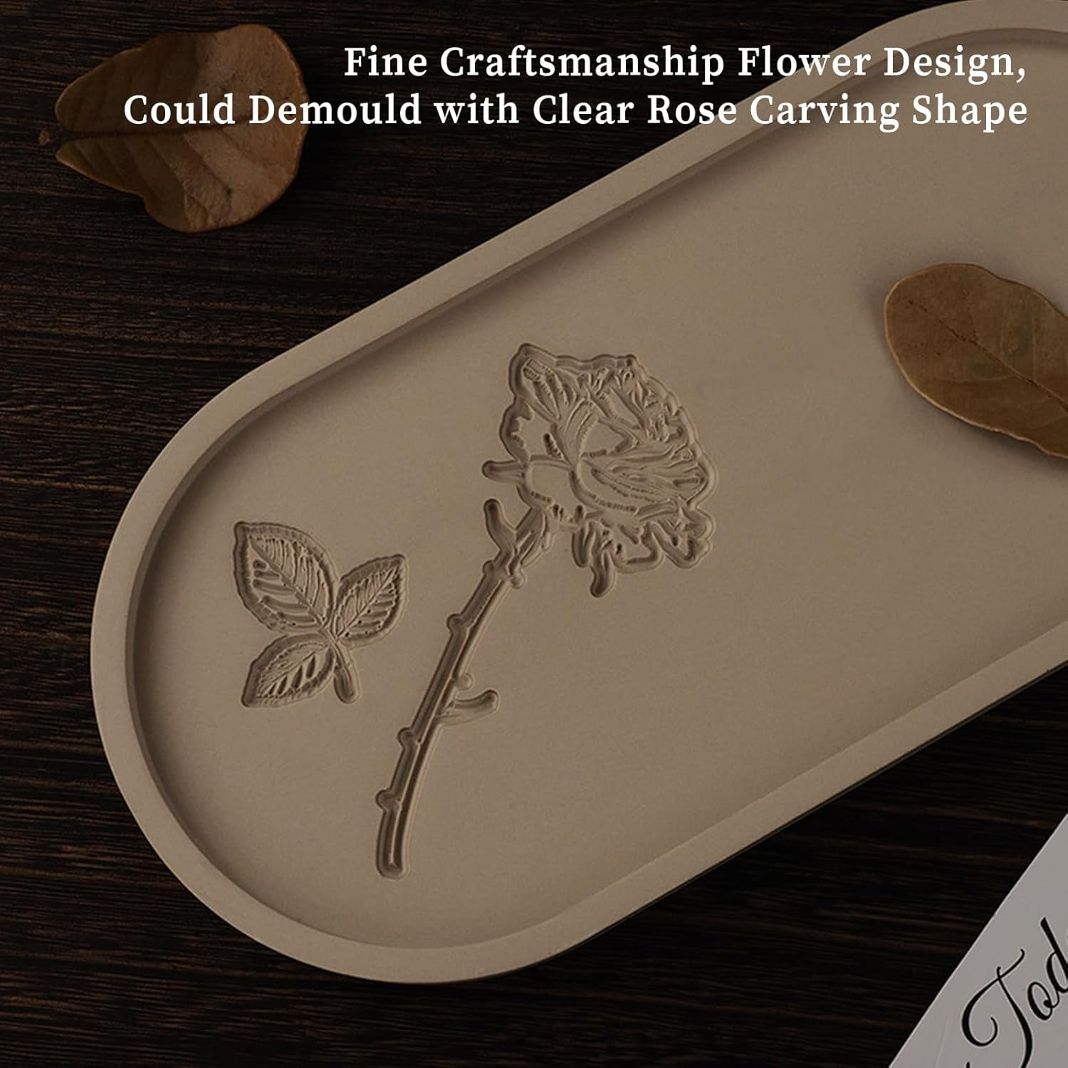 ABCISI Oval Tray Molds for Resin Concrete, 2 Size Rose Carved Oval Silicone Tray Mold, Epoxy Resin Casting Mold for Jewelry Holder Bathroom Vanity Tray Candle Holder Storage, Floral Crafts Gift