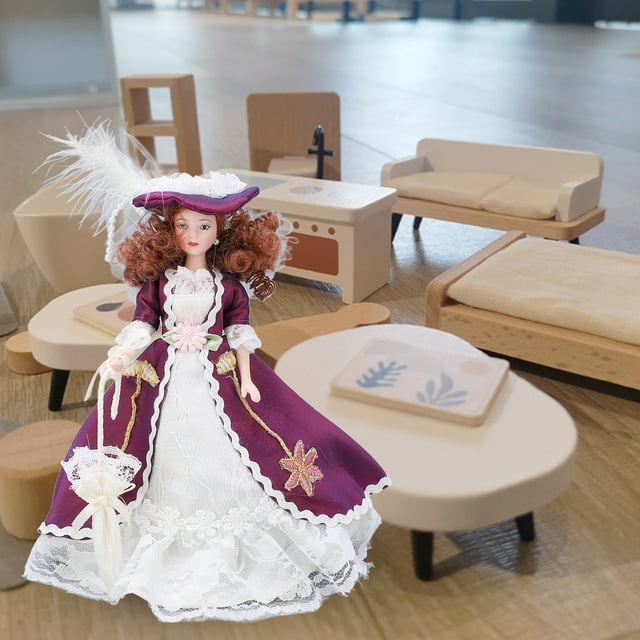 Mini Ceramic Doll, Beautiful Victorian Style 1/12 Scale Miniature Porcelain People Exquisite for Doll House Decoration