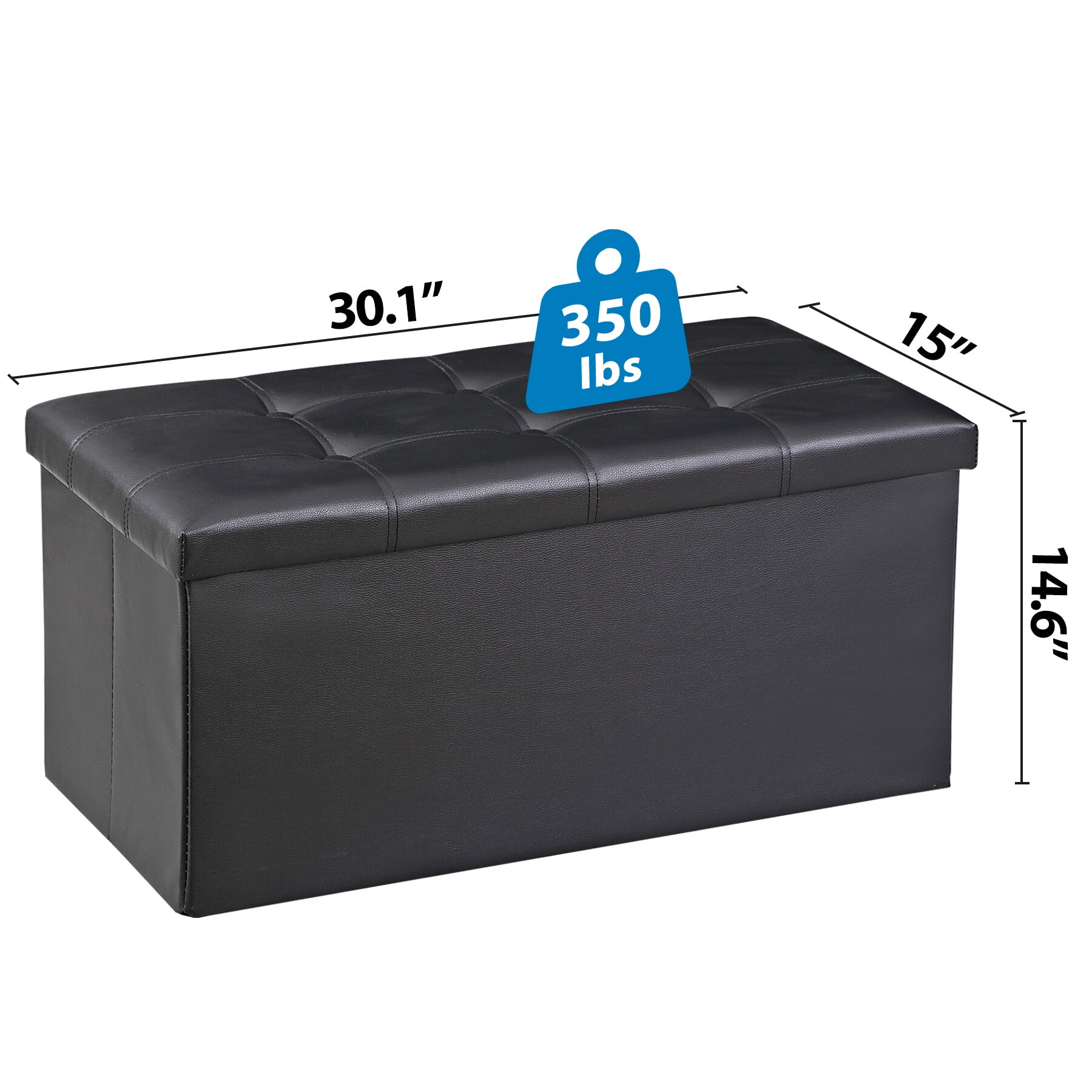 HomGarden 30'' PVC Leather Storage Ottoman Bench Foldable Footrest Stool Padded Seat 350lbs Black