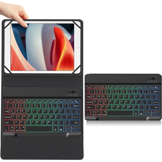 Keyboard with Touchpad and Multicolor Backlight for and Galaxy Tablets - ABS Plastic, 150MA Battery, 10M (Black, Leather case RGB Colorful Backlight (Regular))