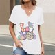 thumbnail image 2 of Corto para las Mujeres Casual Verano 2025 Pascua Impresión V-Cuello Camiseta, Ligero 95% Poliéster 5% Spandex Top para Toda la Temporada Hogar Y Diario, 2 of 7