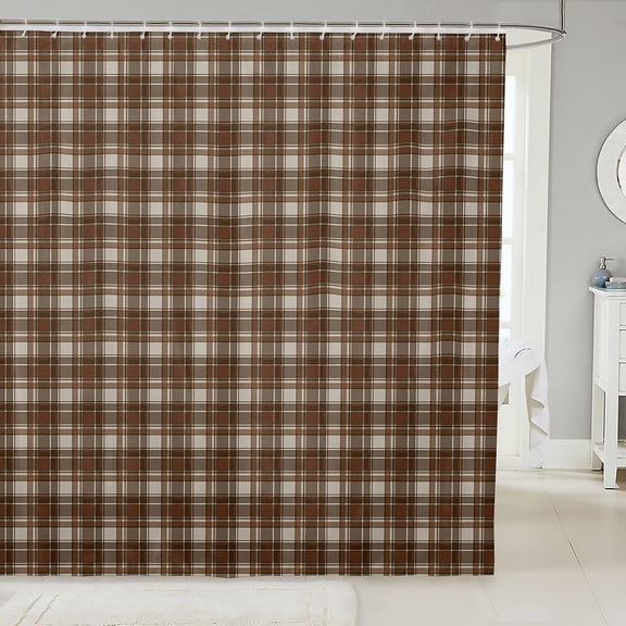 Brown Plaid Shower Curtain for Bathroom Waterproof Fabric Rustic Buffalo Check Shower Curtains 71x71 inches