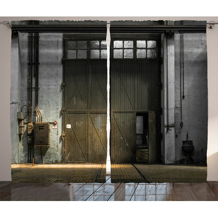 Curtain Outlet Factory Industrial Decor Curtains 2 Panels Set, Enter Of An Old Factory Building From 50S With Broken Rusty Door Empty Storage Photo, Living Room Bedroom Accessories, By Ambesonne ()