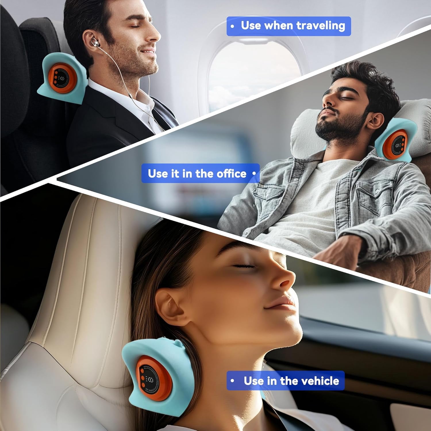 Harmo touch Neck Massager with Heat.Neck Traction Device and Deep Tissue and Shoulder Massager for Pain Relief, Cervical Traction Device, Blue
