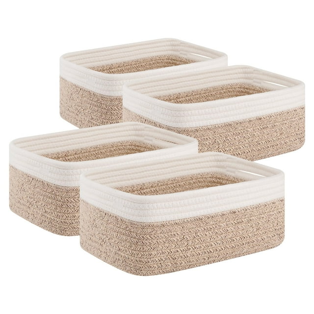 Paquete de 4 cestas de almacenamiento OIAHOMY para organizar 30 x 20 x 12 cm, color marrón y blanco