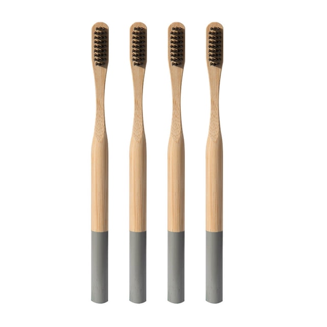 EeaseMX 4 cepillos de dientes de bambú biodegradables, ecológicos, para viajes y uso doméstico (gris)