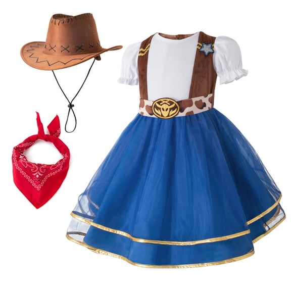 Grblisyd Girls Western Cowgirl Costume with Kids Vest & Hat Halloween Costume Dress Up Party Outfit 1-14 Years