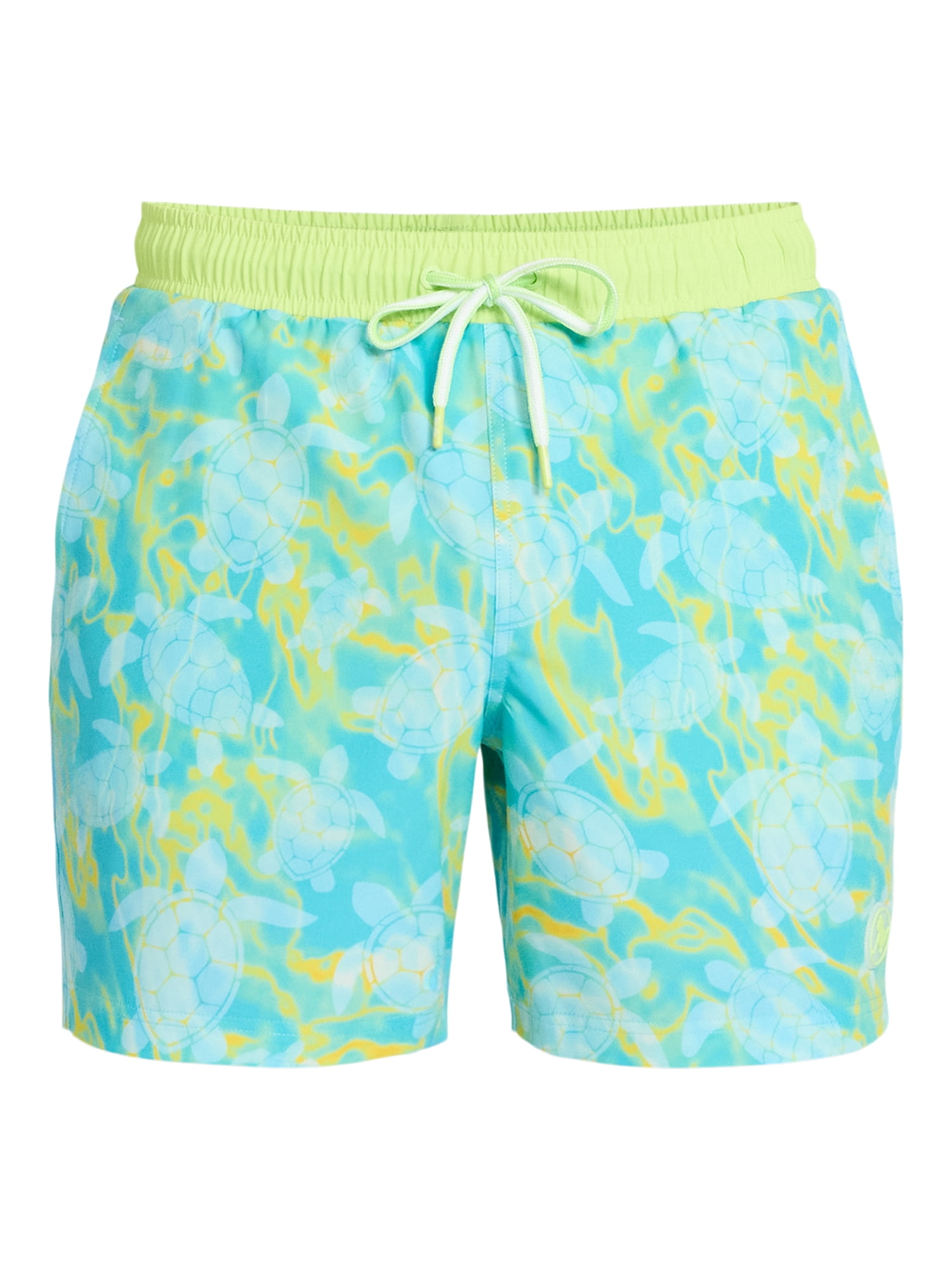 Birdie Bound Men's Printed Swimming Turtles Swim Trunks, Sizes S-3XL