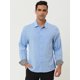 thumbnail image 3 of Camisa de vestir de oficina de manga larga con botones y cuello a cuadros en contraste de colores para hombre Azul claro S Unique Bargains, 3 of 6