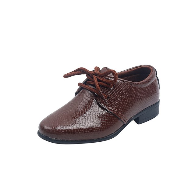 MAWCLOS Chaussures Plates pour Garçon à Lacets Chaussures Habillées Bout Rond Richelieus Décontractés à Tige Basse Chaussures en Cuir de Performance Brun 2.5Y