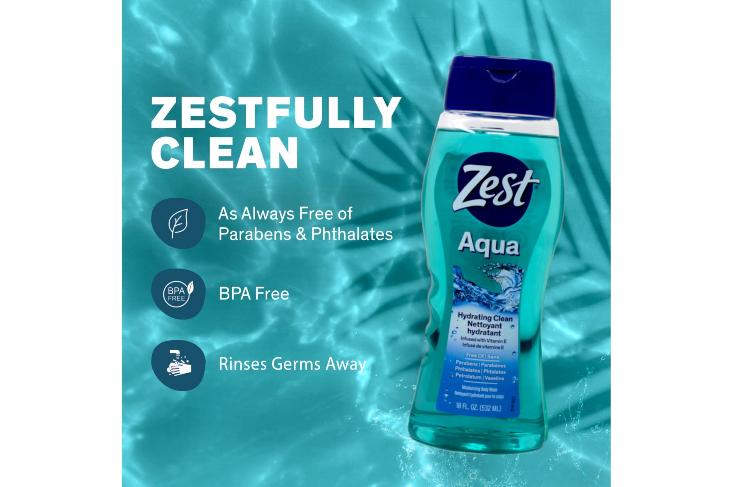 Zest Aqua Hydrating Body Wash, 18 Fl Oz (Pack Of 6) - Moisturizing & Refreshing Shower Gel, Easily Lathers For A Relaxing Bubble Bath - Foaming & Exfoliating Skin Cleanser For A Smooth & Clean Skin.