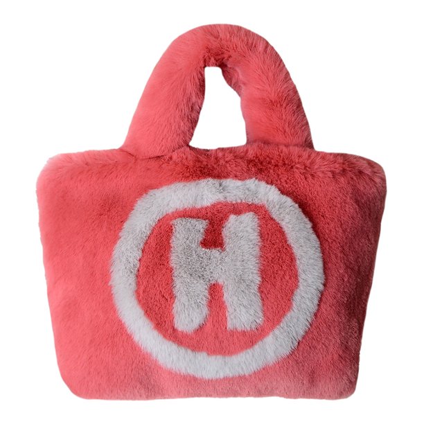Bolsas de felpa Bolso Causal Fuzzy Color Contraste Moda Letra H para Mujeres Niñas Rojo