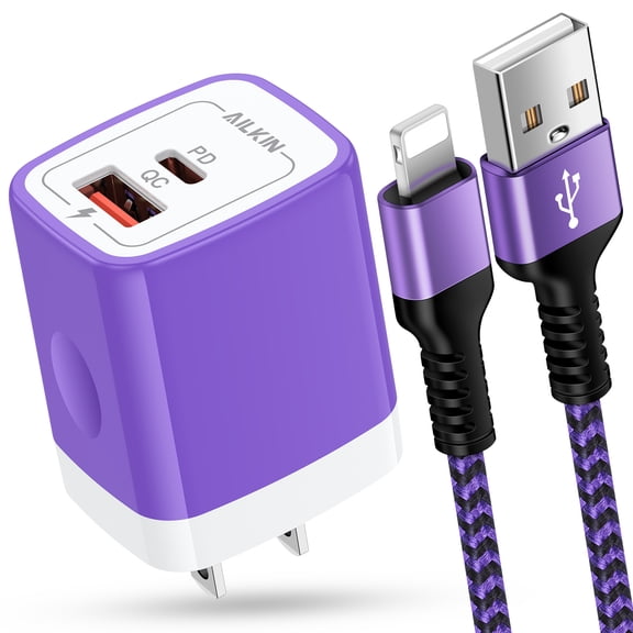 Compatible with iPhone Charger Fast Charging,AILKIN 1Pack QC PD 20W Charger Block with 6ft Cords Cable Charging Block Plug Power USB C Charger Adapter Compatible with iPhone 14/13/12/11,Purple