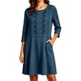thumbnail image 2 of QUNYINEY Midi Women Summer Dresses 2026 Casual 3/4 Sleeve A Line Dress Solid Loose Fit with Pockets Embroidered Crew Neck Dresses, 2 of 6