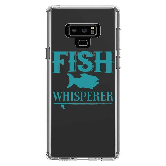 DistinctInk Clear Shockproof Hybrid Case for Samsung Galaxy Note 9 - TPU Bumper Acrylic Back Tempered Glass Screen Protector - Fish Whisperer