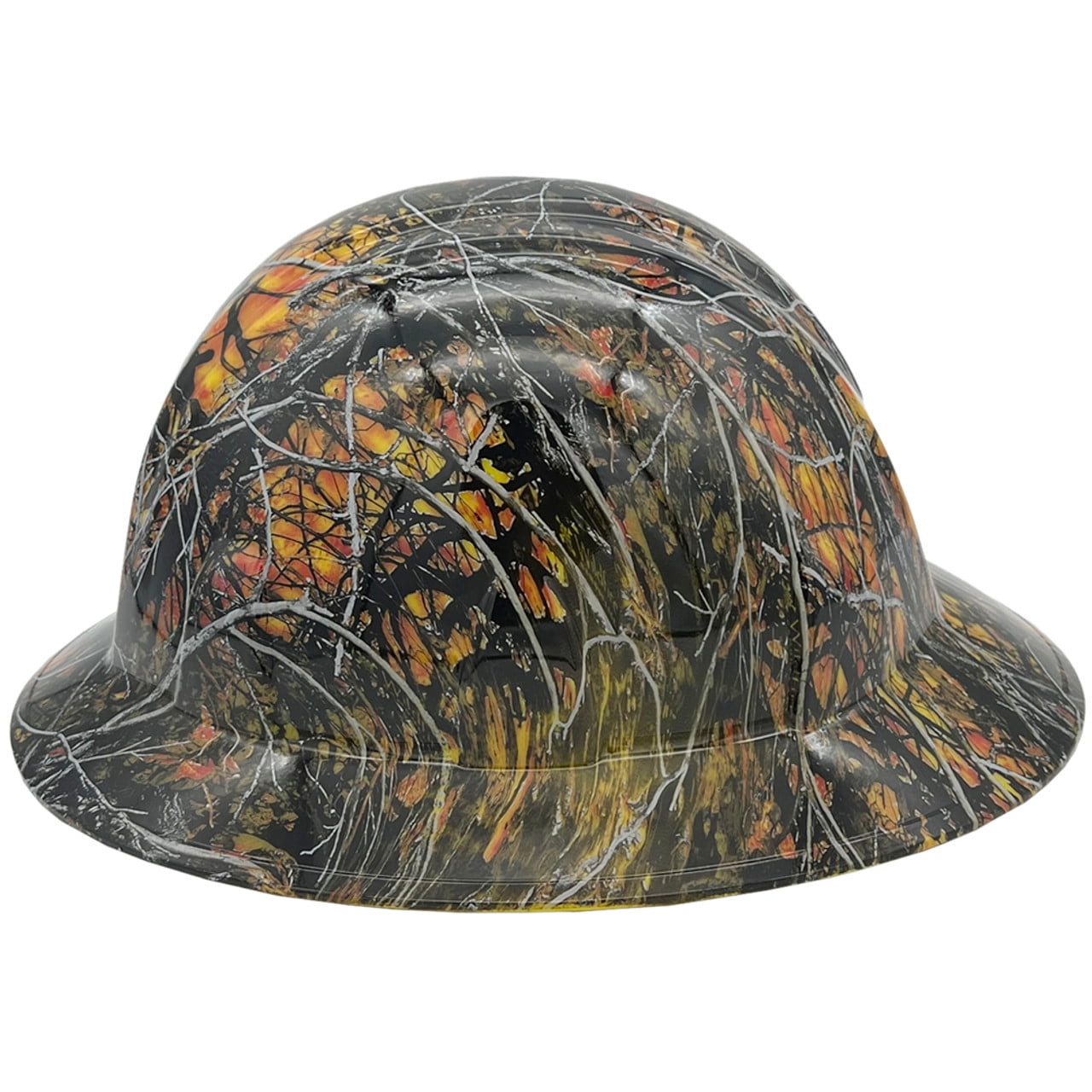 Wildfire Camo Hydro Dipped Hard Hats Full Brim Style