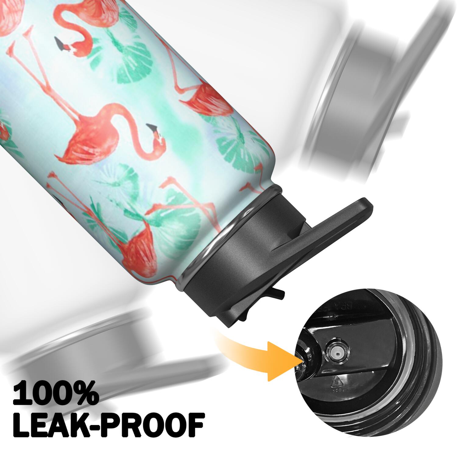 32oz Insulated Stainless Steel Sports Flamingo Themed Water Bottle Flamingo Themed Design Wide Mouth Handle Lid Double Walled Leak Proof Keeps Cold 24H Hot 12H
