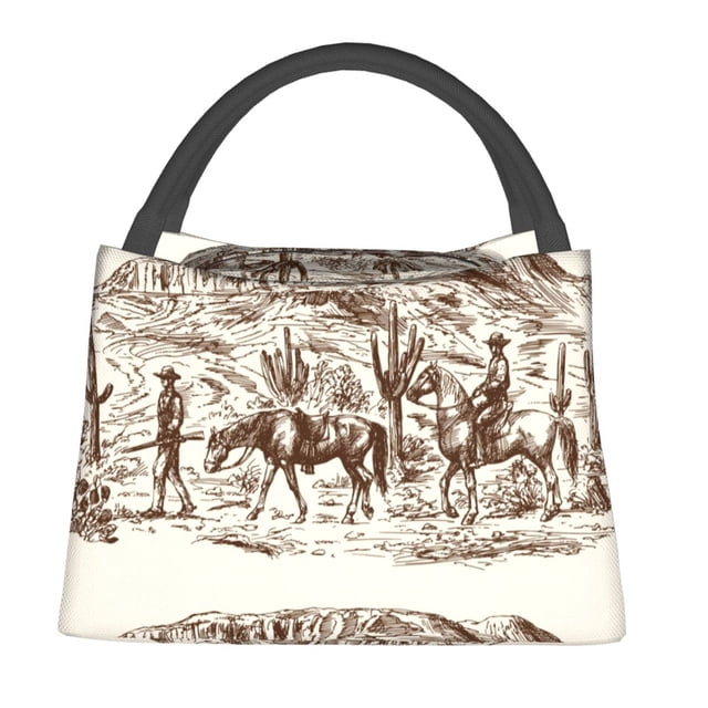 Easygdp Western Desert Cowboys2 Bolsa de Almuerzo Insulada Reutilizable, Bolsa de Mano y Bandolera para Oficina, Trabajo, Viajes