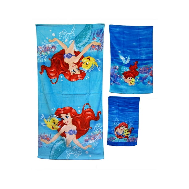 DISNEY KIDS BATHROOM BATH TOWEL 3PC SET CARTOONS CHARACTERS Girls Ariel
