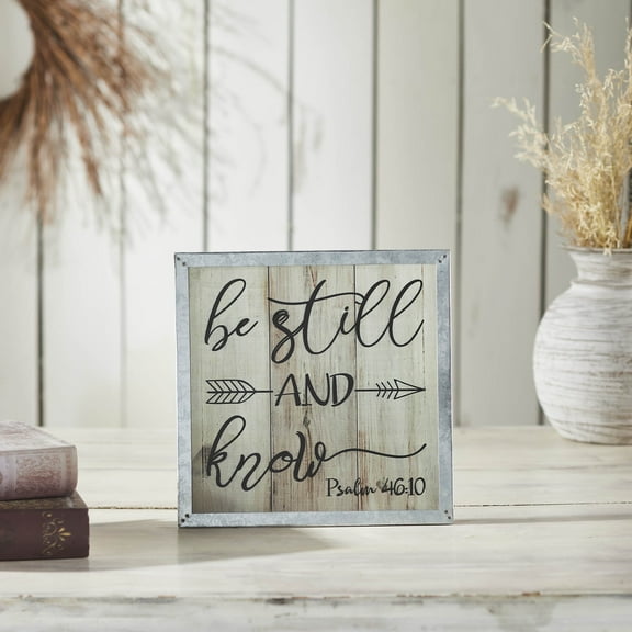 VHC Brands Celebrate Grace Psalm 46:10 Be Still and Know MDF Wall Sign 10x10, Spring Decor, Home Decorations for Wall or Door, Spring and Easter Hanging Decoration