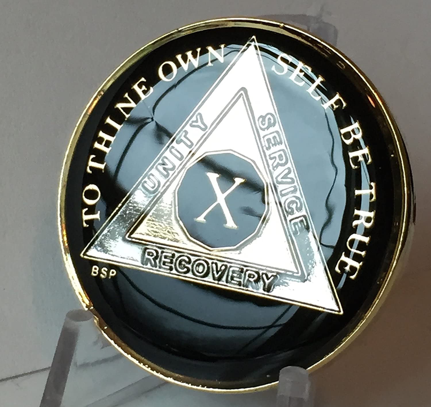 5 Year Blue AA Alcoholics Anonymous Medallion Chip Tri-Plate Gold Nickel Plated 