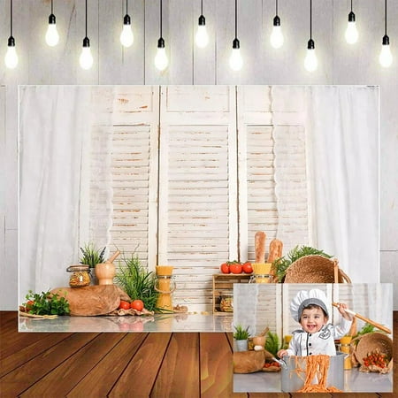 Image of Photography Background White Wooden Window Vegetable Food Fruit Tomato Tomato Birthday Party Backdrop Photocall Studio