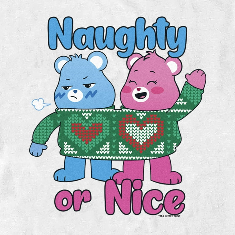 Men's Care Bears Christmas Cheer Bear and Grumpy Bear Naughty or Nice  Graphic Tee White Medium