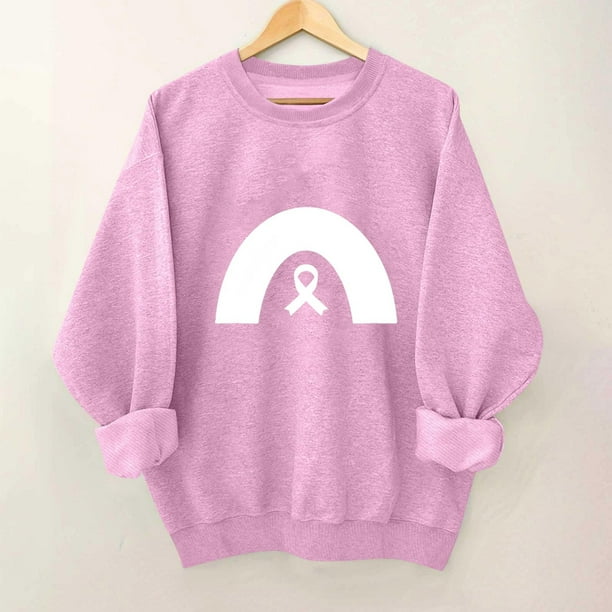 Ailaofu Breast Cancer Awareness Shirt Women Pink Ribbon Graphic Sweatshirt Breast Cancer Survivor Long Sleeve Shirts Tops