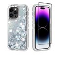 thumbnail image 1 of NIFFPD iPhone 14 Pro with Screen Protector + Camera Lens Protector, Bling Glitter Quicksand Sparkle Clear & Shockproof Protective Cover iPhone 14 Pro 6.1" Silver, 1 of 6