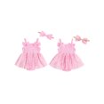 thumbnail image 3 of Aojekbee Newborn Girl Outfit, Flower Print Sleeveless Tulle Patchwork Romper Dress with Bow Hairband Summer Clothes, 3 of 10