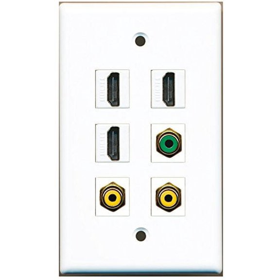 RiteAV - 3 HDMI 2 Port RCA Yellow 1 Port RCA Green Wall Plate