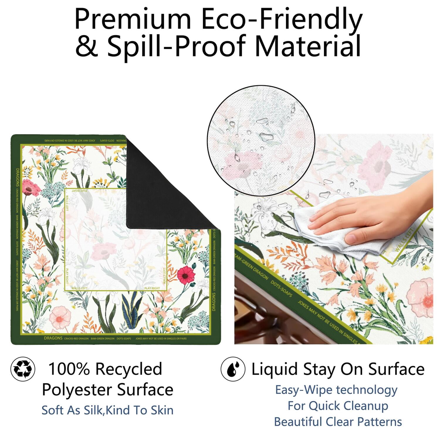 Floral Mahjong Mat with Rules, 31.5*31.5in Anti Slip American Mahjong Mat for Table, Noise Reduction, Neoprene Mah jongg Mats with Carrying Bag & 3 Dices, Mahjong Set Gift, Board Tile Games Mats