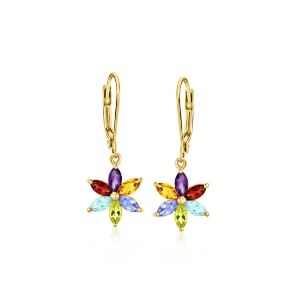 Ross-Simons 1.60 ct. t.w. Multi-Gemstone Flower Drop Earrings in 18kt Gold Over Sterling, Women's, Adult