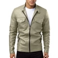 thumbnail image 2 of Men's Leather Jacket 2025 Lightweight Slim Fit Long Sleeve Collared Zip Up Jacket with Pockets Outerwear Coat, 2 of 5
