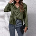thumbnail image 5 of Womens Blouses Autumn Winter Satin Silk Solid Color Lapel Long Sleeve Button Down Loose Casual Tops Holiday Wear, 5 of 6