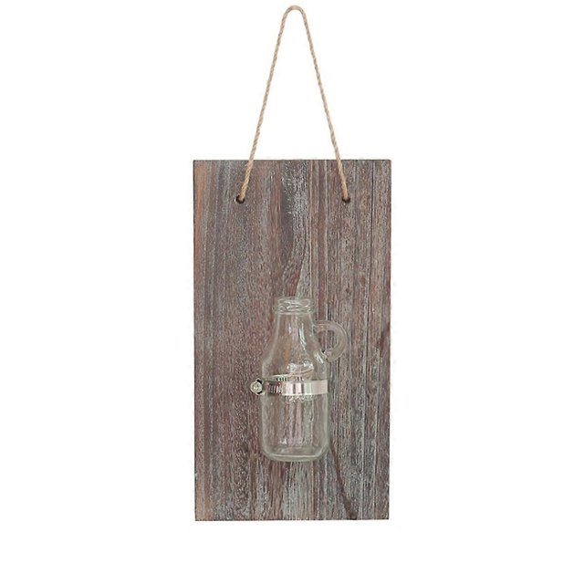 Wall Hanging Flower Pot Creative Vintage Old Wooden Board Glass Hydroponic Vase Transparent Test Tube Flower Bottle Home Decor with Hemp Rope