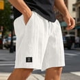 thumbnail image 2 of FINALGANG Mens Elastic Drawstring Jacquard Knit Label Patch Casual Shorts Summer Daily Loose Fit Soft Breathable Side Pocket Walking Bottoms For Men Beige XXL, 2 of 7