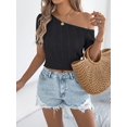 thumbnail image 4 of Dycnvjo Womens Summer Tops Crochet Sweaters Resort Wear Short Sleeve Hollow Out Knit Tops 2025 Beach Coverup Black L, 4 of 8