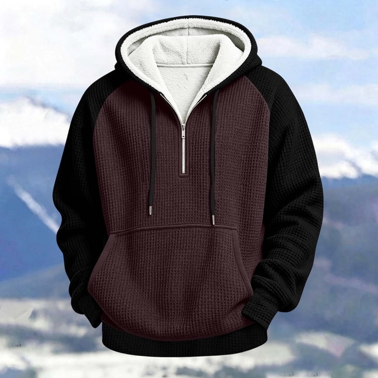 Thousandth Men's Waffle Knit Quarter Zip Hoodie Warm Sherpa Lined ...