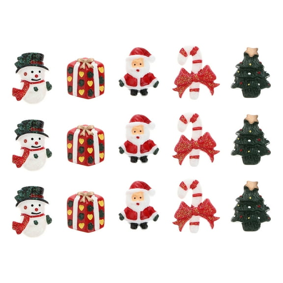 15pcs Christmas Resin Snowman Santa Claus Christmas Tree Candy Cane Miniature Ornaments Home Decoration DIY Accessories